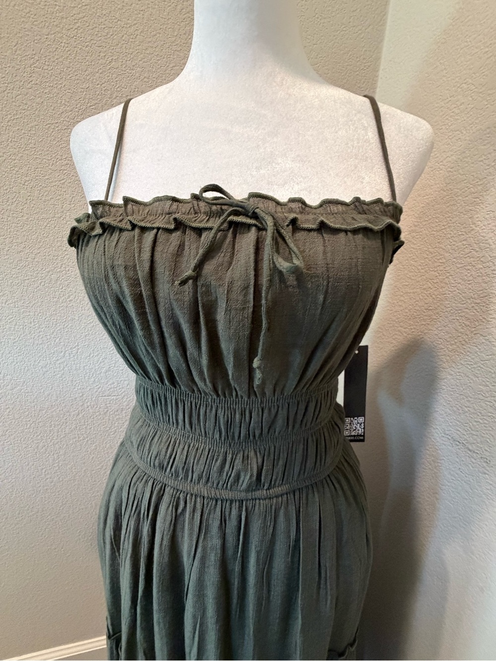 Trixxi Olive Strapless Smocked Waist Sundress